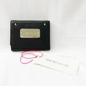 SEE By Chloe Wallet Black Leather Logo Plate